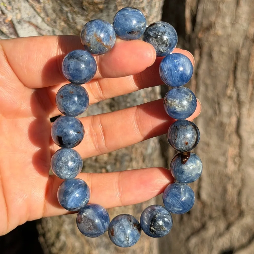 13.5mm‎ stretchable chunky blue kyanite bracelet 0740